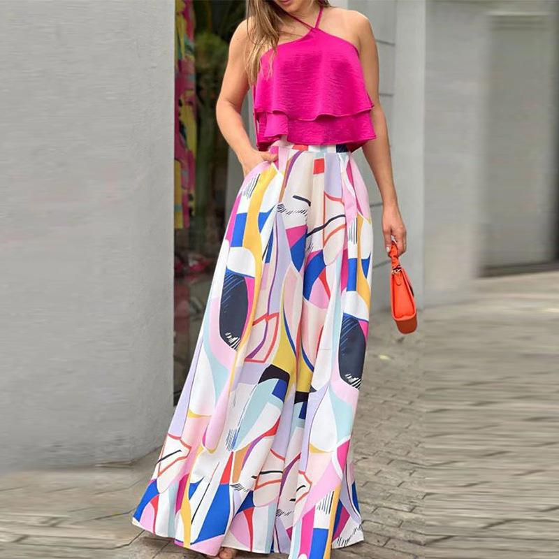 Ruffle Sleeveless Top Loose Maxi Skirt Set