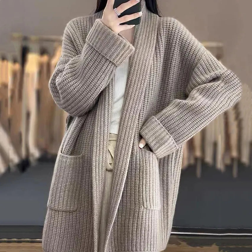 Ivyshape | Aliiyah Casual, Simple, Mid-Length Sweater with Pockets