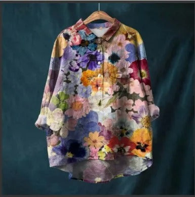 Vibrant Floral Print Blouse for Women (2XL)