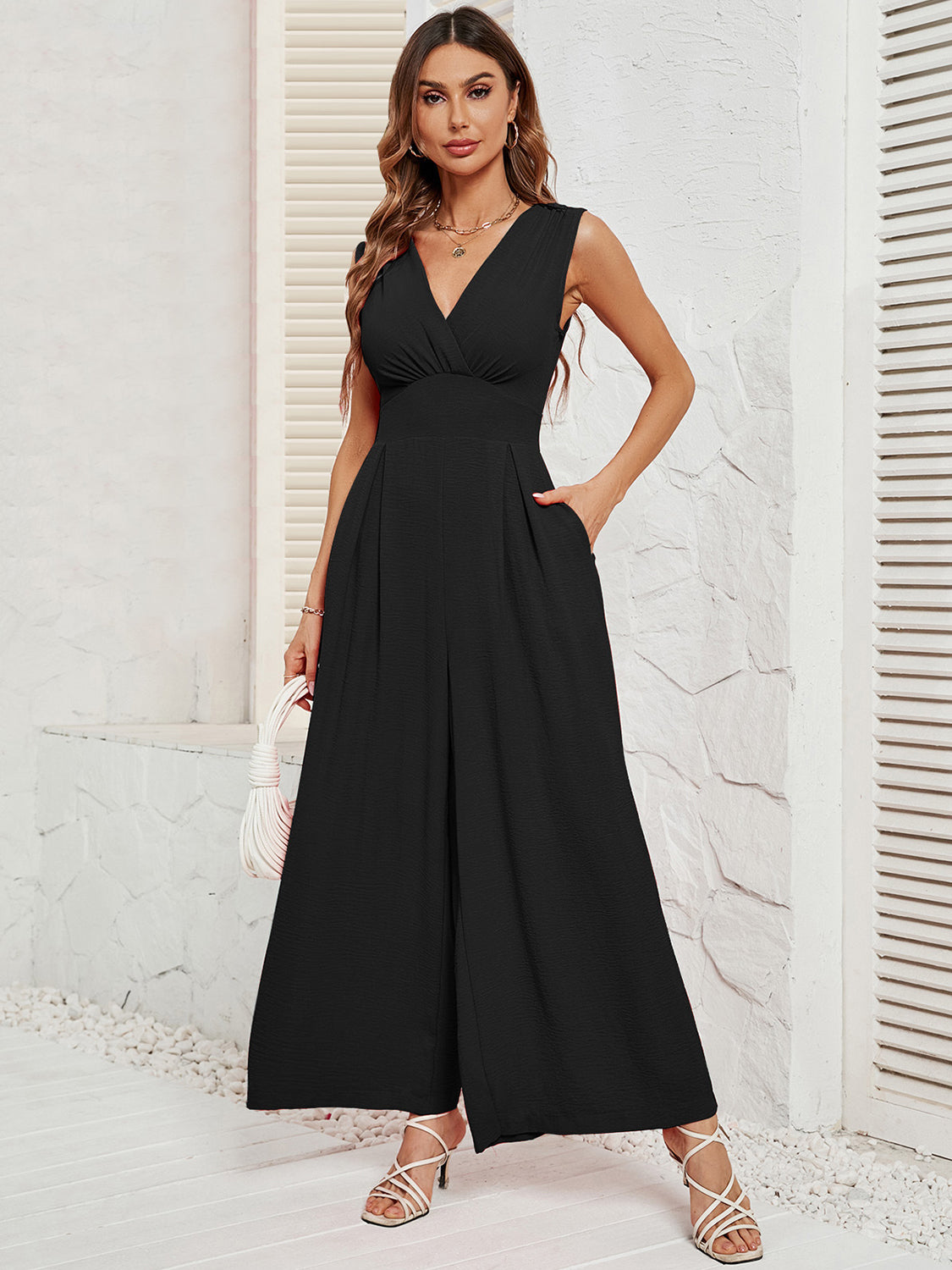 Ivyshape | Surplice Wide Strap Jumpsuit with Pockets