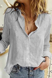 Solid Button Shirt Collar Blouse