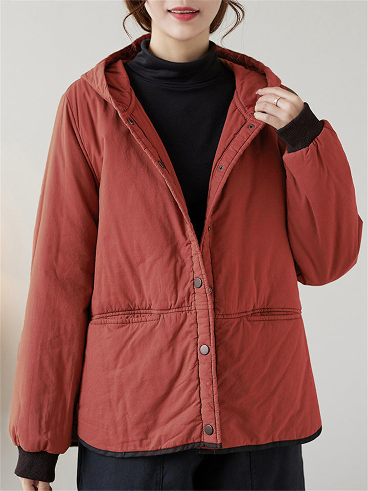 Solid Color All Match Hooded Short Cotton Coat