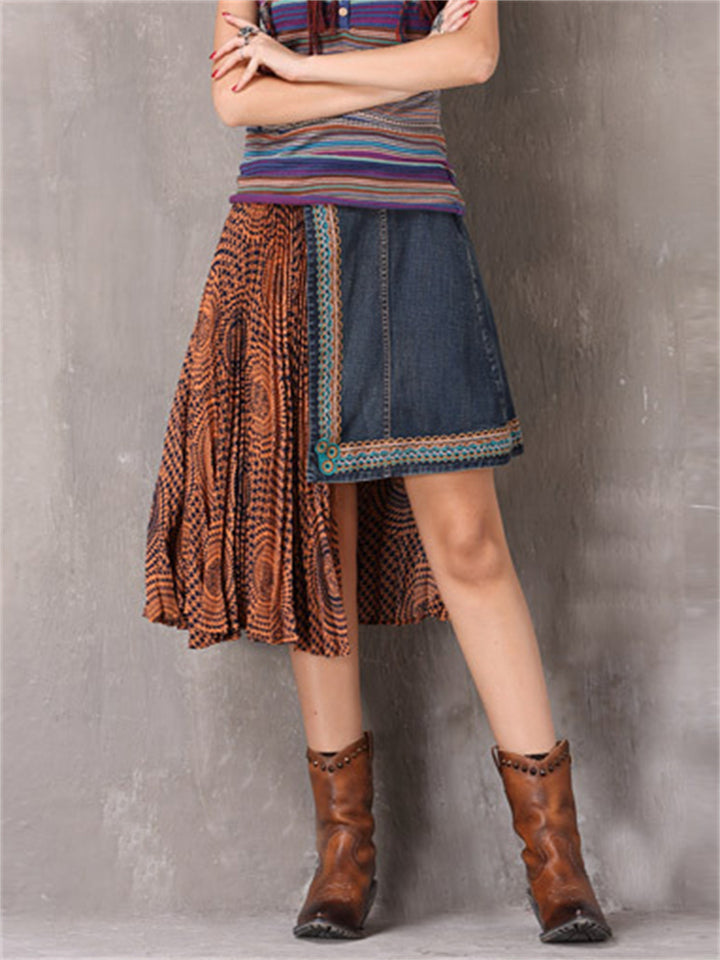 Fashion Irregular Embroidery Patchwork Skirt