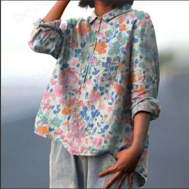 Vibrant Floral Print Blouse for Women (2XL)