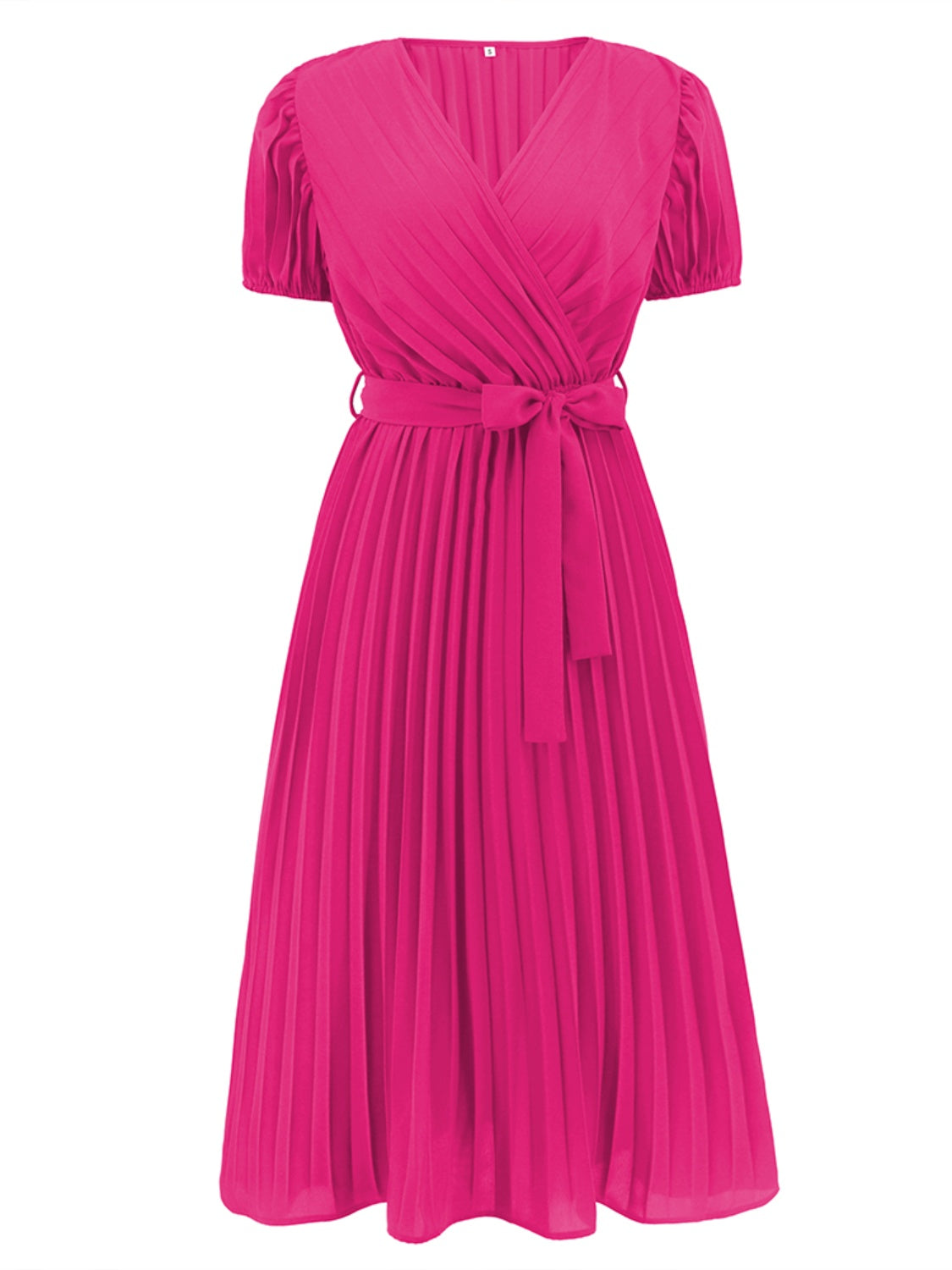 Ivyshape | Pleated Surplice Tie Waist Midi Dress