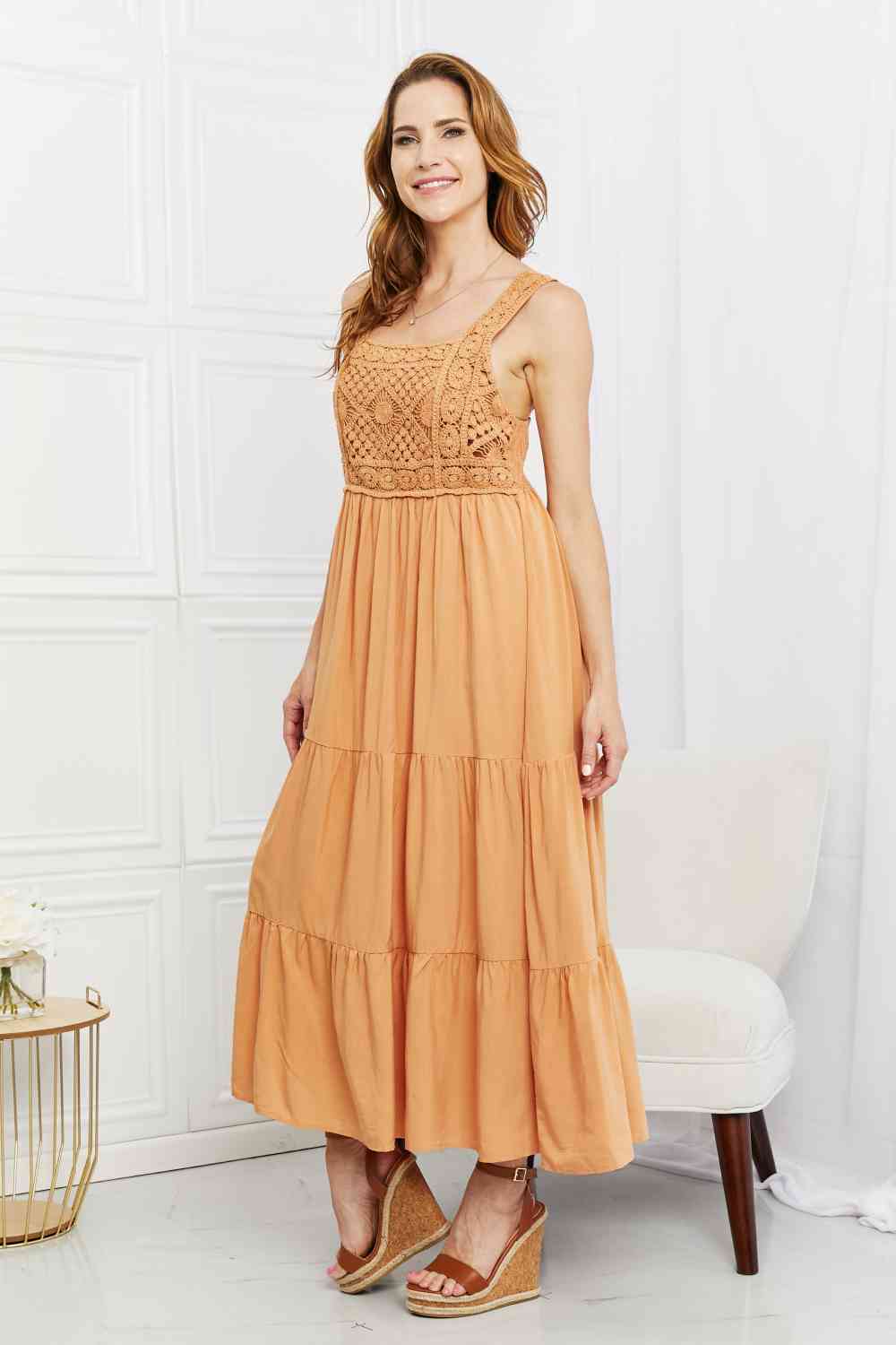 HEYSON Summer Dream Crochet Midi Dress in Sherbet