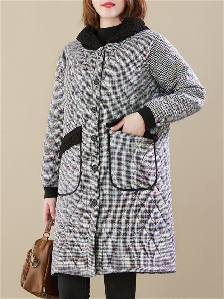 Elegant Single-Breasted Mid-Length Warm Hooded Cotton Coat