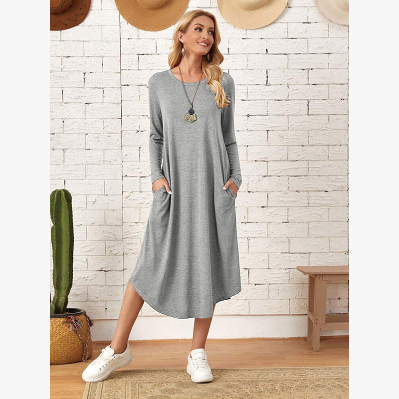 Ivyshape | Solid Color Casual Long Sleeve Dress