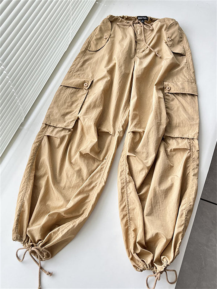 Summer High Waist Drawstring Baggy Cargo Pants for Women