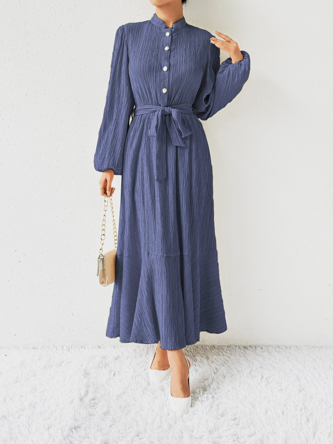 Ivyshape | Tie Waist Long Sleeve Dress