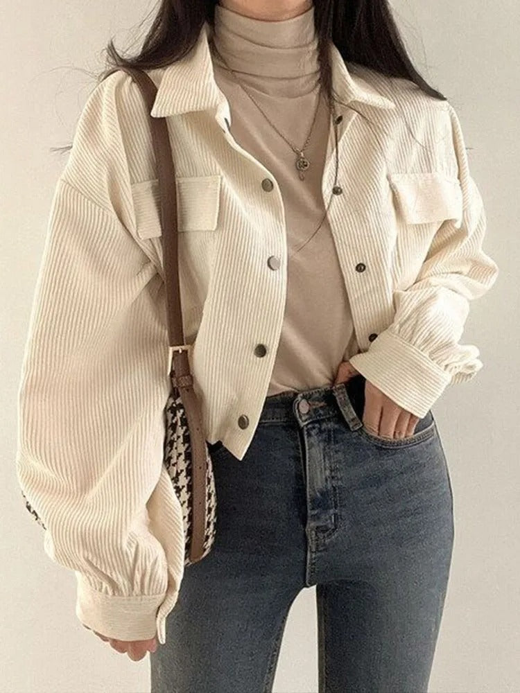 Ivyshape | Women's Corduroy Crop Top Jacket Trendy