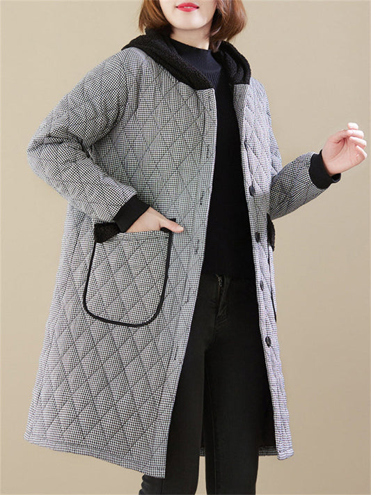 Elegant Single-Breasted Mid-Length Warm Hooded Cotton Coat