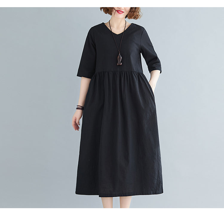 Color Short Sleeve Loose Casual Maxi Dress