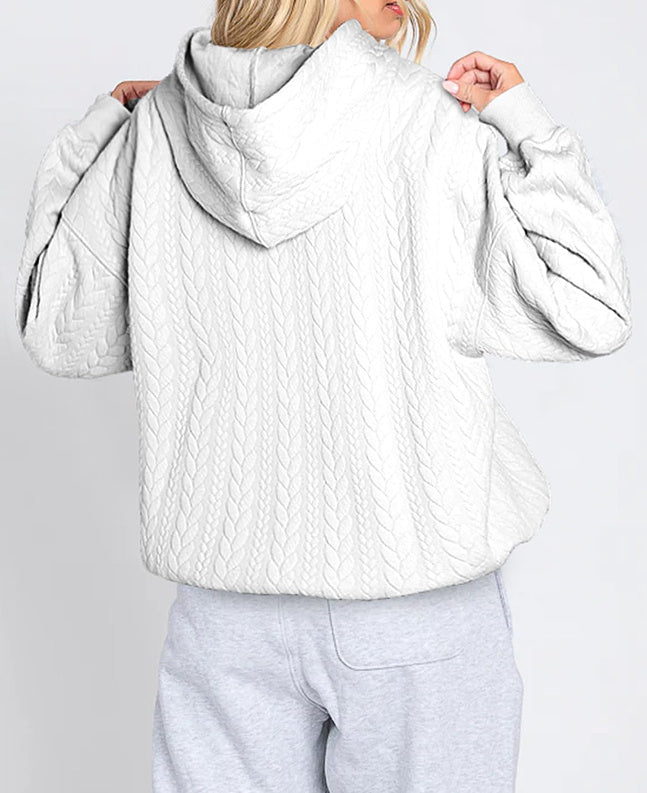 Ivyshape | Texture Solid Color Casual Hoodie Sweater Top