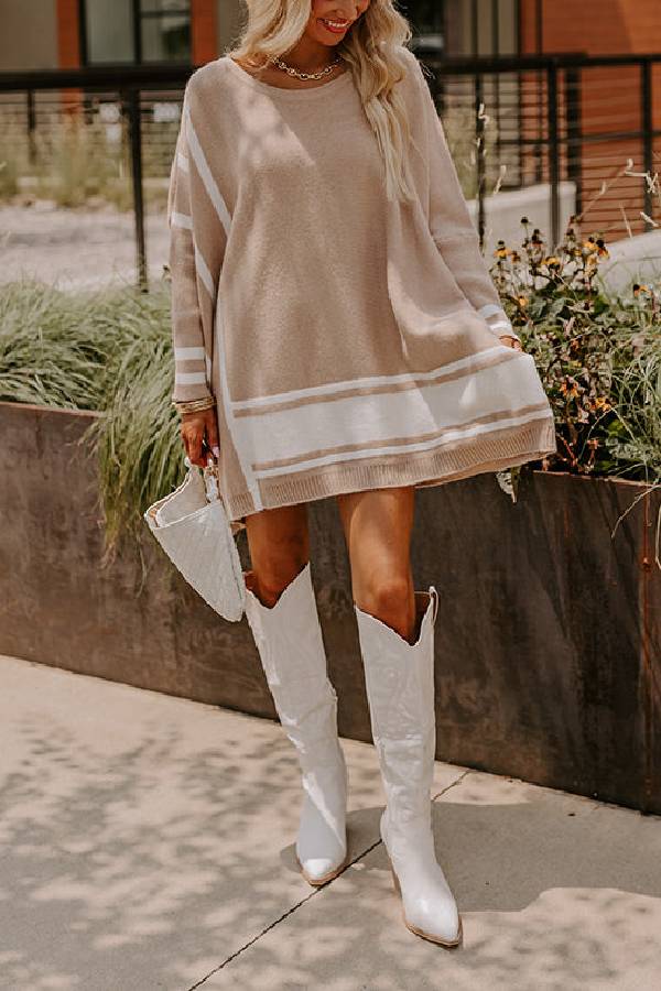 Ivyshape | Lifestyle Knit Colorblock Drop Shoulder Sleeve Oversized Sweater