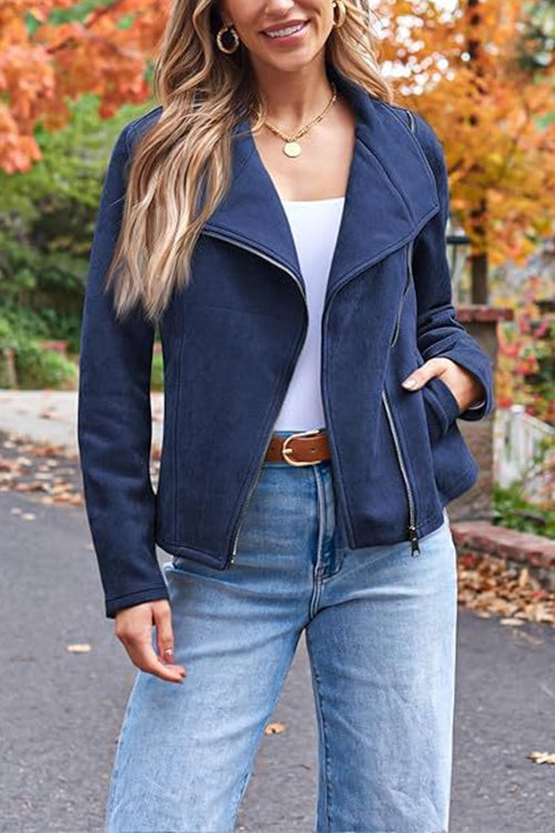 Ivyshape | Up Pocketed Faux Suede Moto Jacket