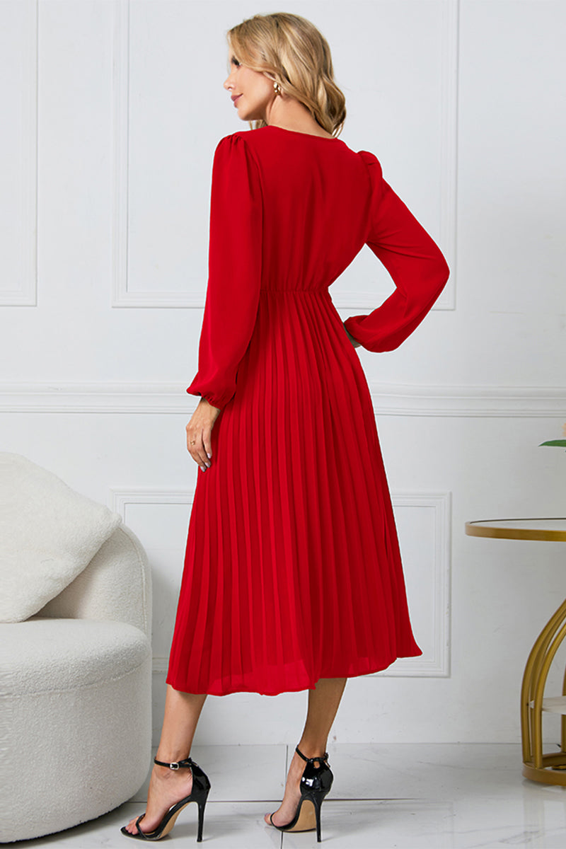 Ivyshape | V-Neck Long Sleeve Tie Waist Midi Dress