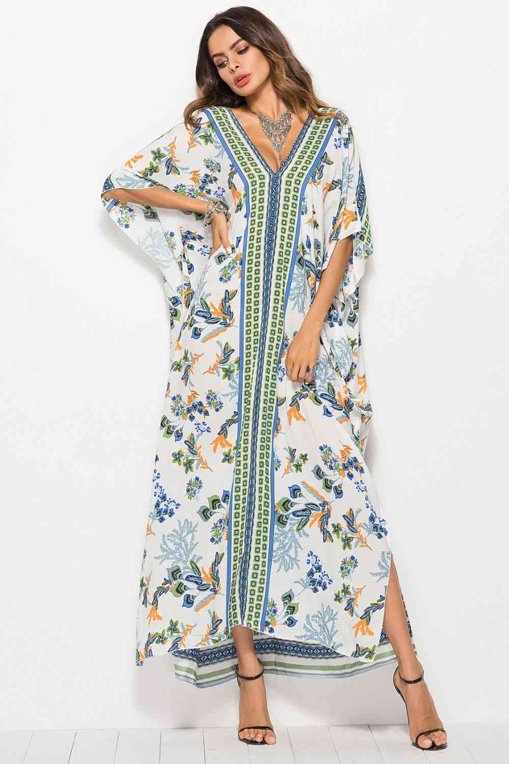 Floral V-Neck Dolman Sleeve Dress