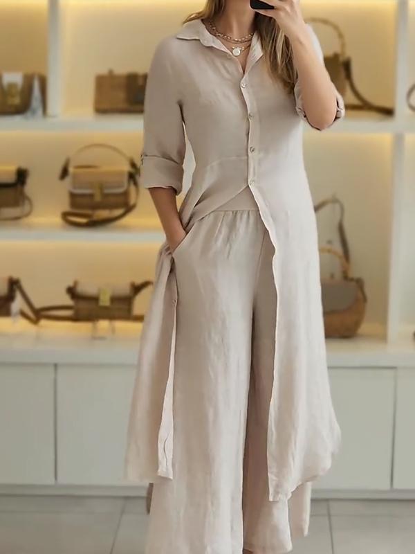 Ivyshape | Women's Summer Casual Linen Long Two-Piece Set Pant Suits