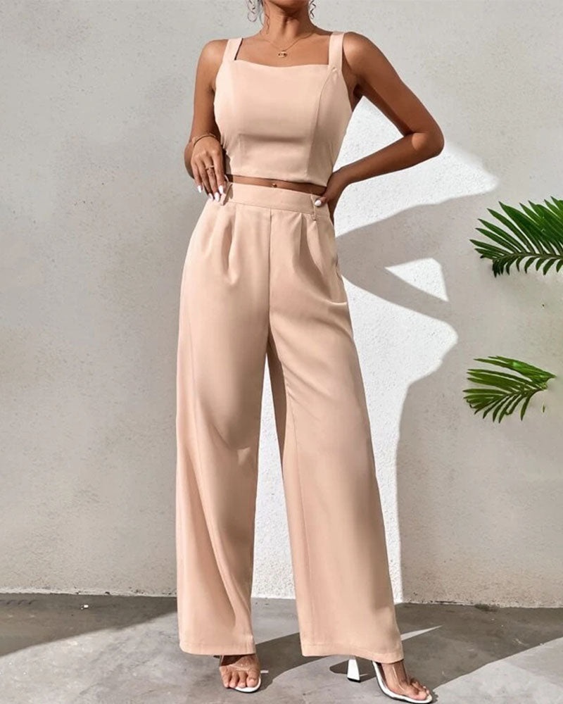 suspender top wide leg pants set