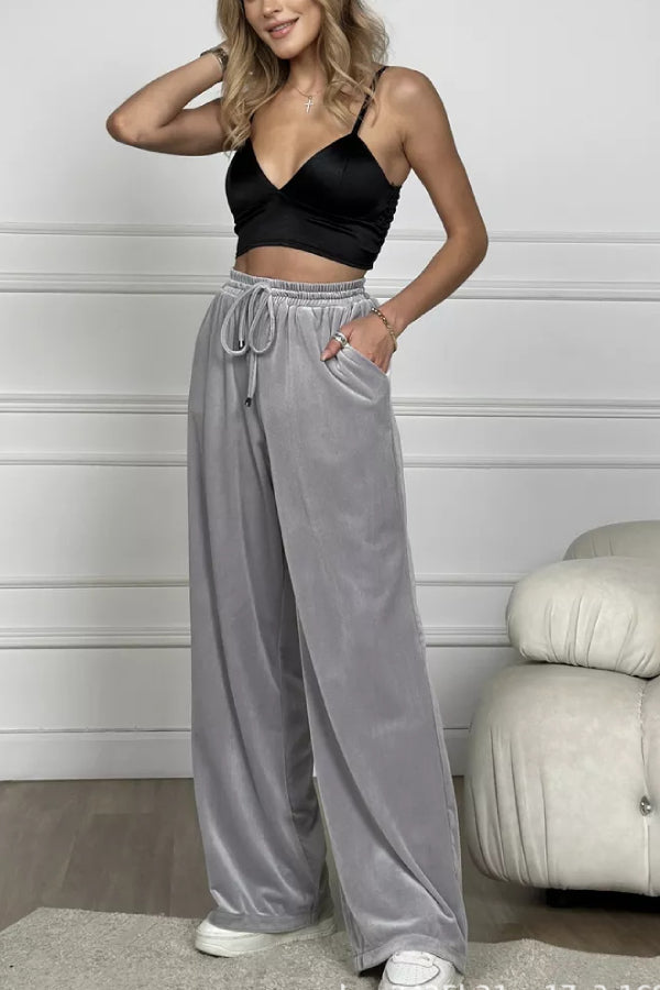 Ivyshape | Velvet Wide Legged Pants Straight Velvet Pants