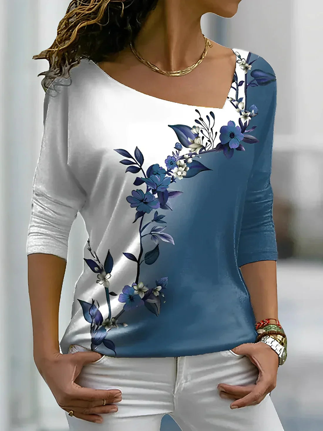 Ivyshape | Floral Contrast Colored Faux Shirt