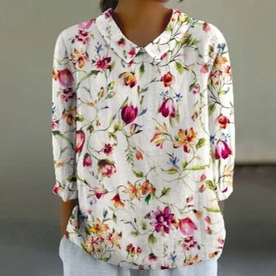 Retro Print Casual Blouse for Women (3XL)