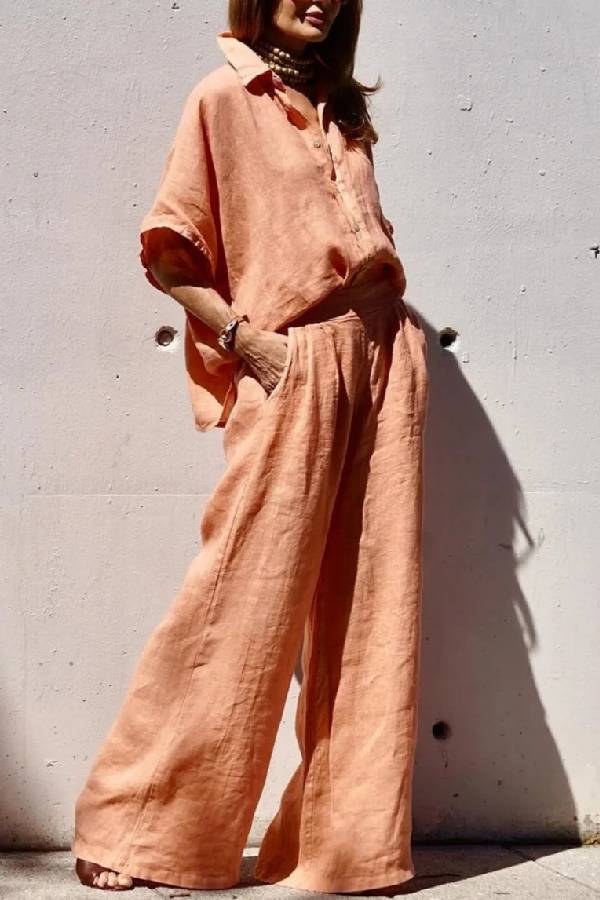 Ivyshape | Linen Orange Two-Piece Suit