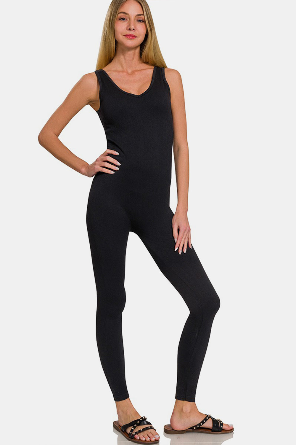 Ivyshape | Zenana Ribbed Bra Padded Sports Seamless Jumpsuit