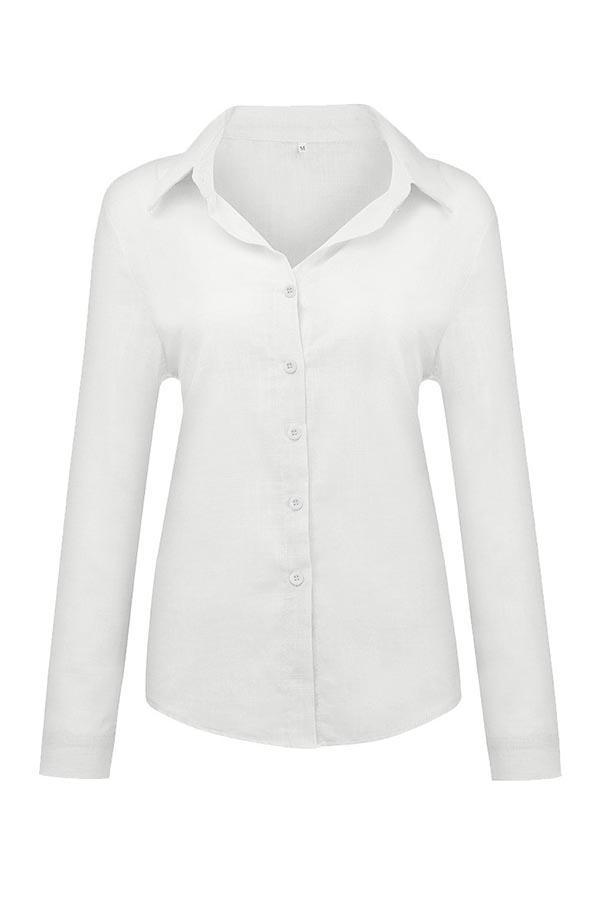 Solid Button Shirt Collar Blouse