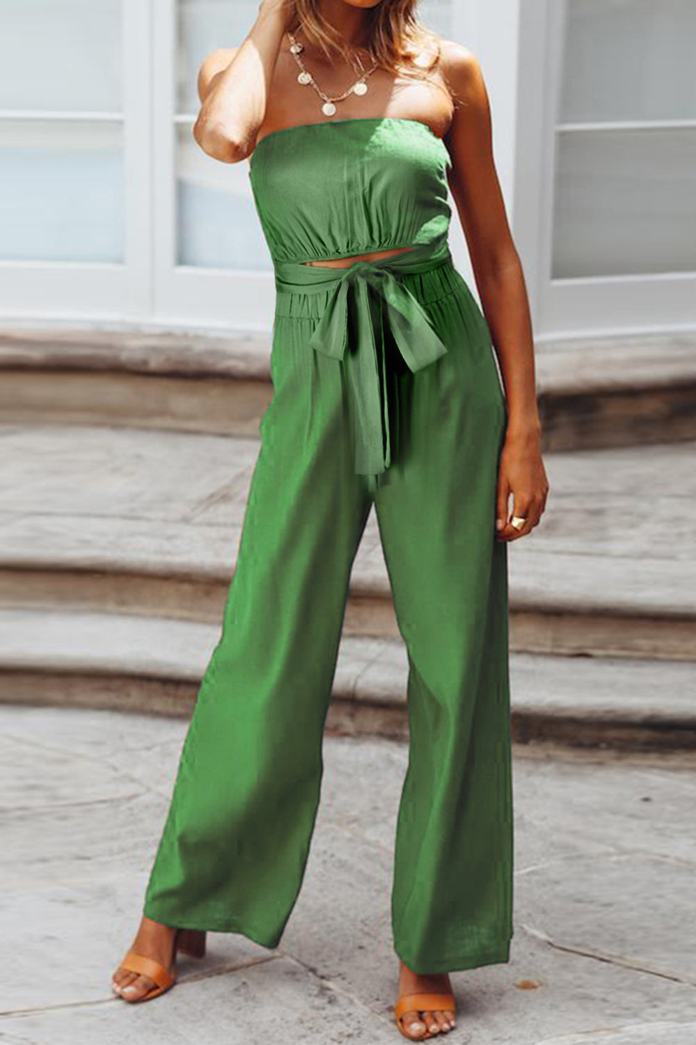 Ivyshape | Tied Cutout Tube Wide Leg Jumpsuit