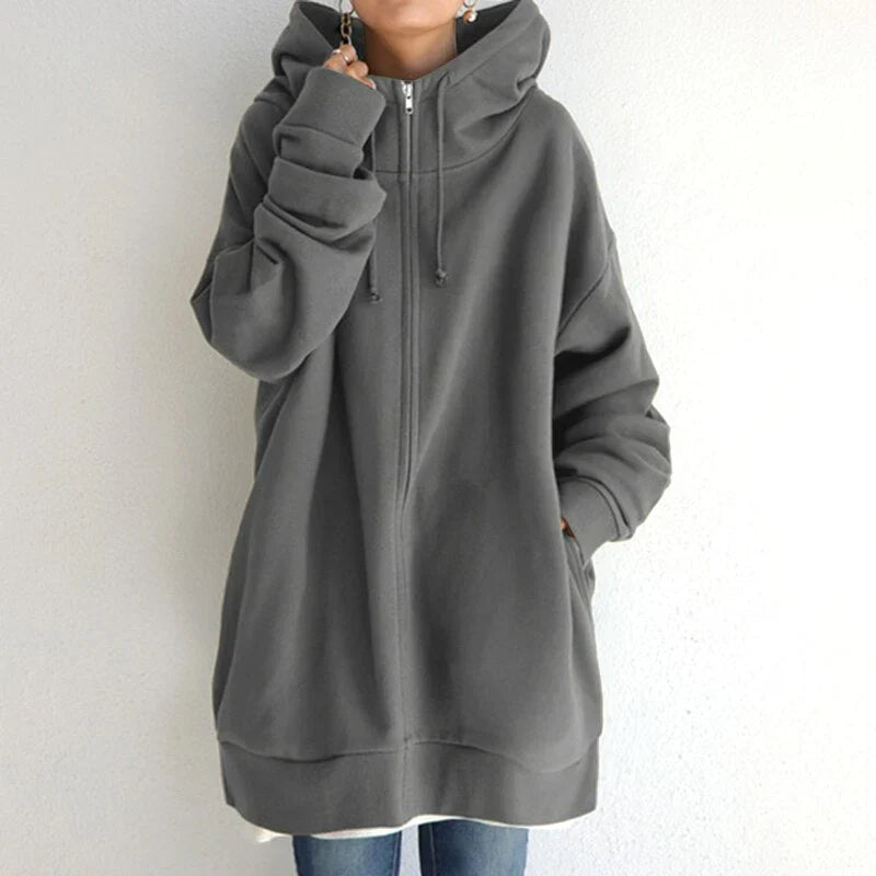 Ivyshape | Longer Hooded Fleece Pullover