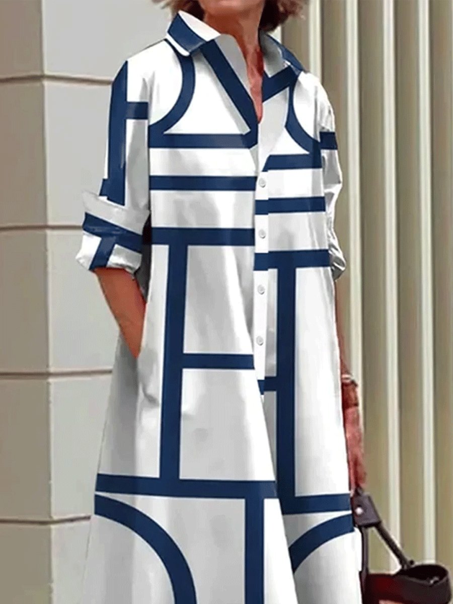 Versatile Classic Button-Front Midi Shirt Dress with Pocket