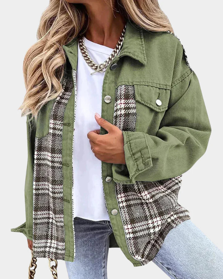 Ivyshape | Women's Plaid Denim Jacket