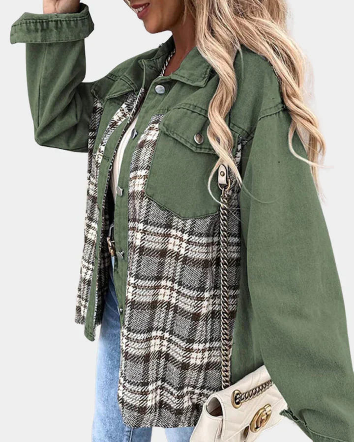 Ivyshape | Women's Plaid Denim Jacket