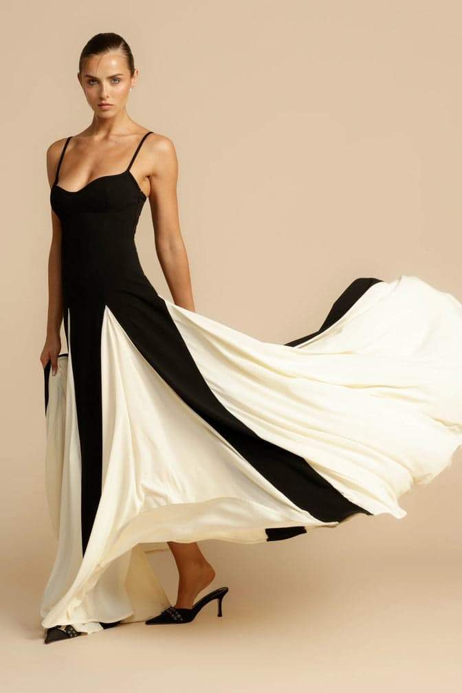 Ivyshape | Panelled Tulle A-Line Slip Maxi Dress