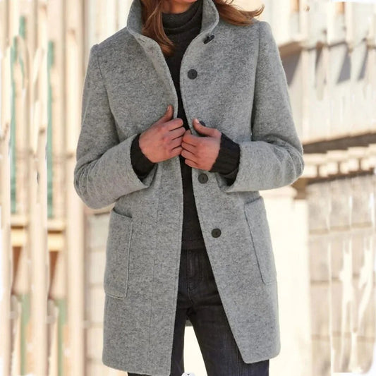 Ivyshape | Wool Coat With Button Closure for Women