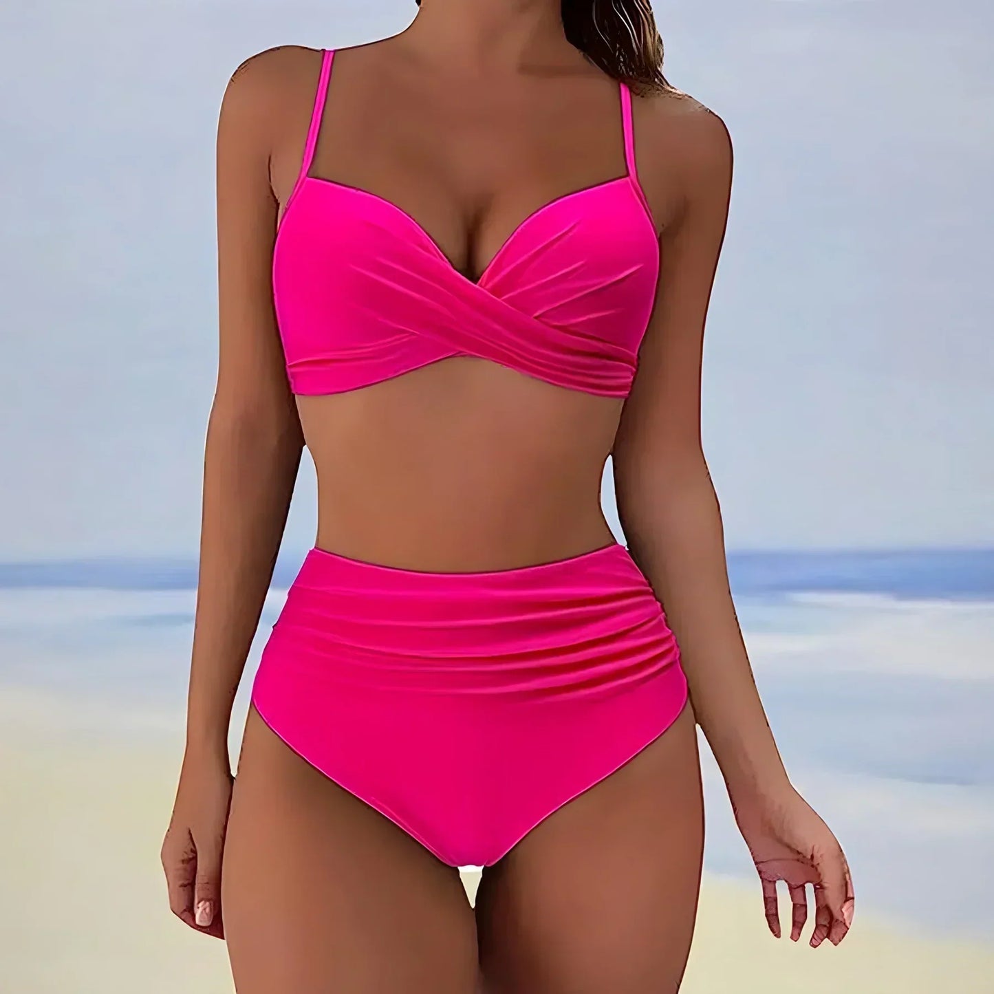 Ivyshape | Women's Wrap Style Swimsuit Set Plain