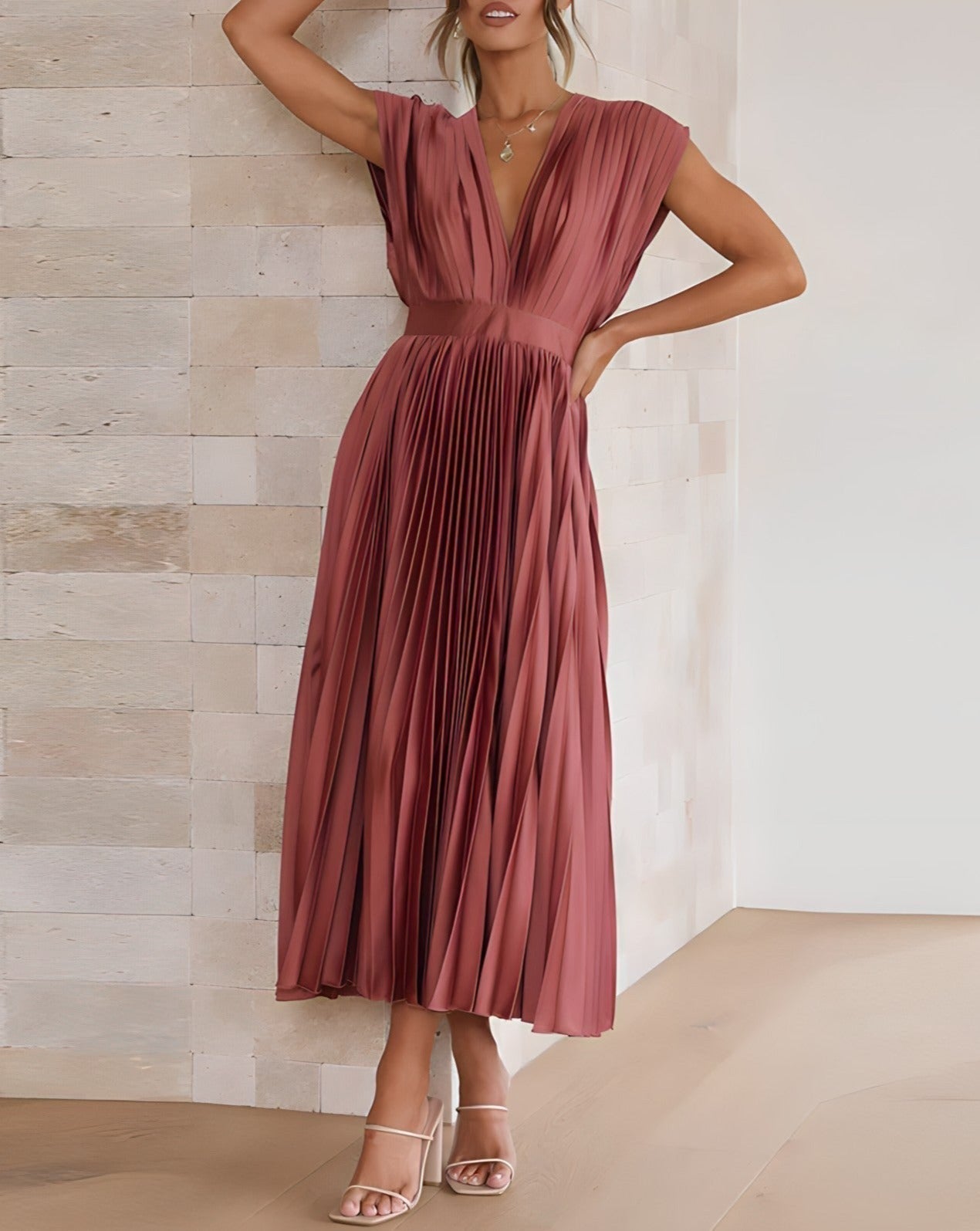 Ivyshape | Elegant Pleated Midi Dress
