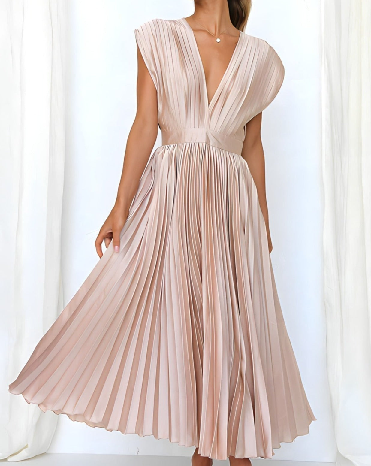 Ivyshape | Elegant Pleated Midi Dress