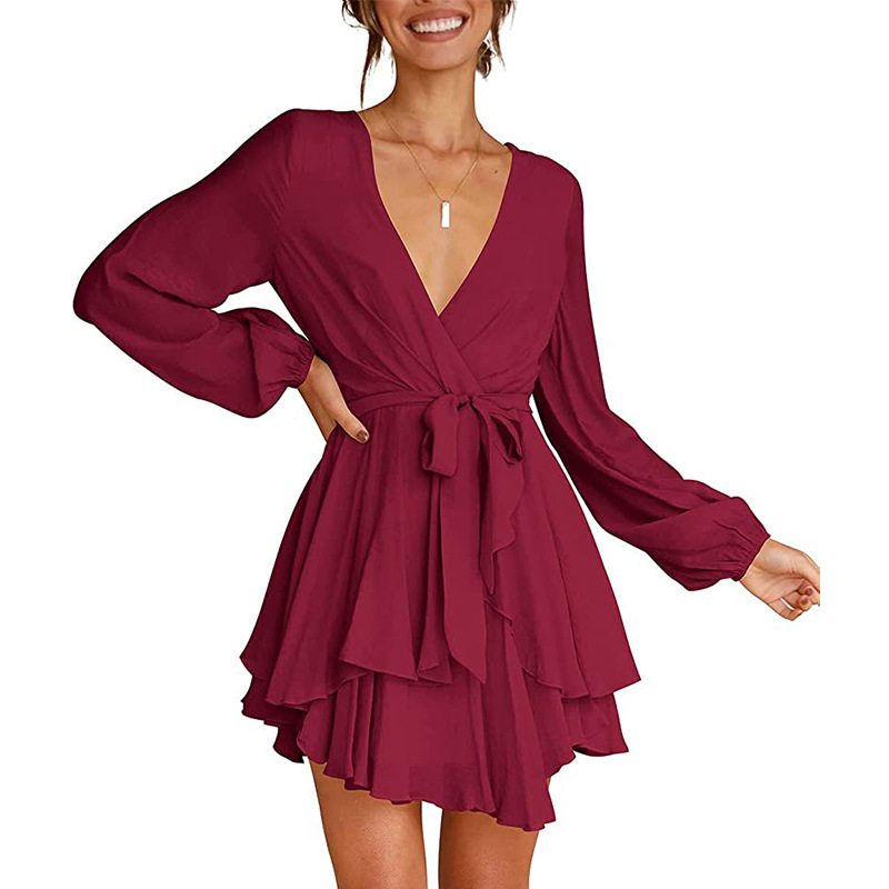 Ivyshape | Gwen Dress with V-Neck and Lantern Sleeves