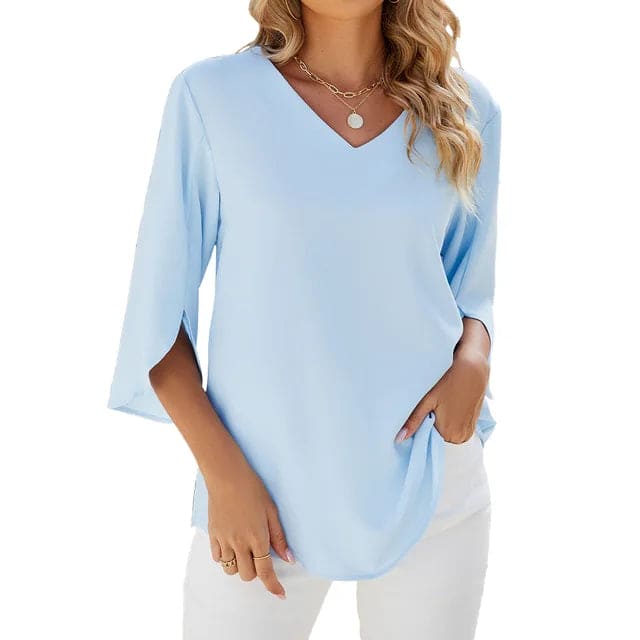 Ivyshape | Women's Tulip Sleeves Blouse V-Neck