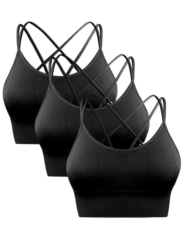 IvyShape | 3 Pack Women's Sport Bra Padded Crisscross Yoga Bra Seamless Medium Impact Fitness Activewear