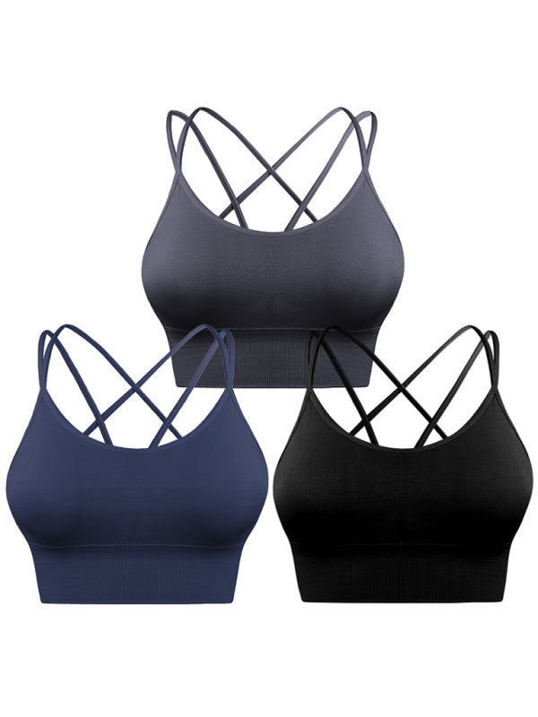 IvyShape | 3 Pack Women's Sport Bra Padded Crisscross Yoga Bra Seamless Medium Impact Fitness Activewear