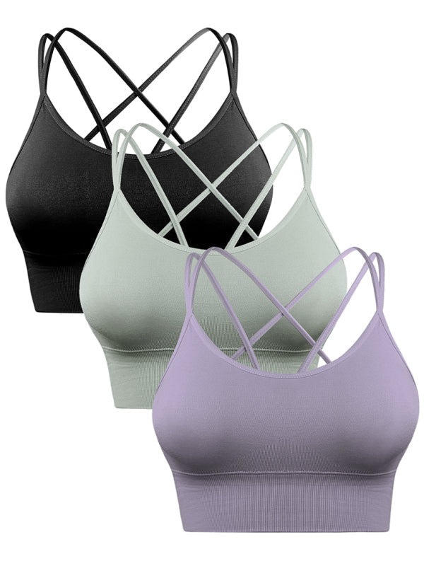 IvyShape | 3 Pack Women's Sport Bra Padded Crisscross Yoga Bra Seamless Medium Impact Fitness Activewear