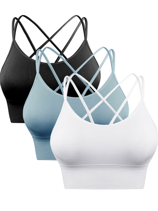 IvyShape | 3 Pack Women's Sport Bra Padded Crisscross Yoga Bra Seamless Medium Impact Fitness Activewear