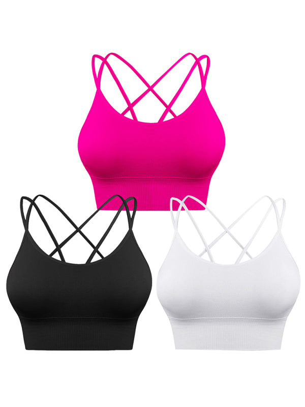 IvyShape | 3 Pack Women's Sport Bra Padded Crisscross Yoga Bra Seamless Medium Impact Fitness Activewear