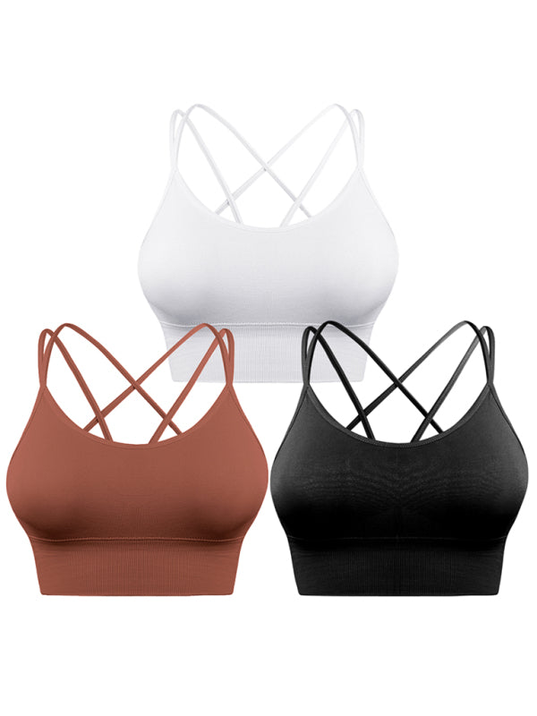 IvyShape | 3 Pack Women's Sport Bra Padded Crisscross Yoga Bra Seamless Medium Impact Fitness Activewear