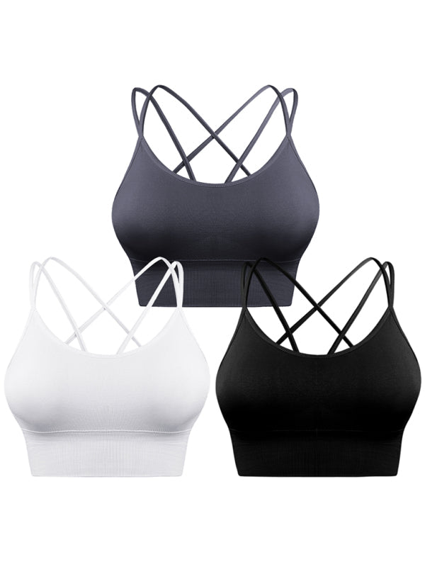 IvyShape | 3 Pack Women's Sport Bra Padded Crisscross Yoga Bra Seamless Medium Impact Fitness Activewear