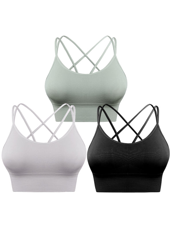 IvyShape | 3 Pack Women's Sport Bra Padded Crisscross Yoga Bra Seamless Medium Impact Fitness Activewear
